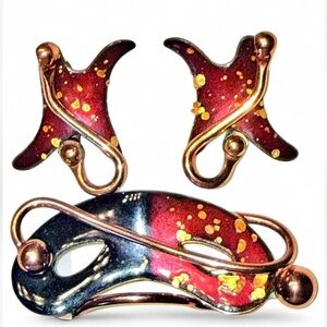 Matisse Red and Gold Earrings/Brooch Set